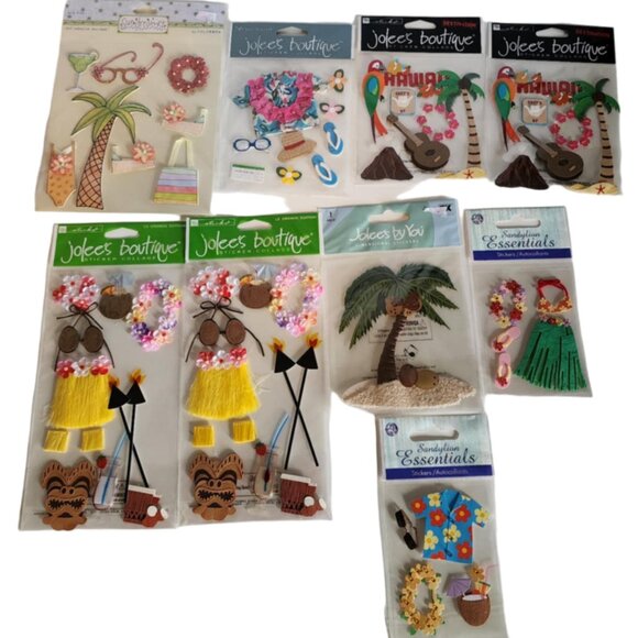 NWT - 9 pack of Scrapbook Embellishment Stickers - Hawaii/Beach Theme #1 - Picture 1 of 5